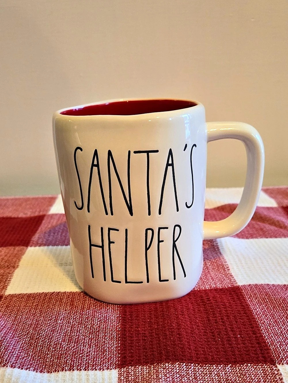 Rae Dunn Santa's Helper mug White & Red